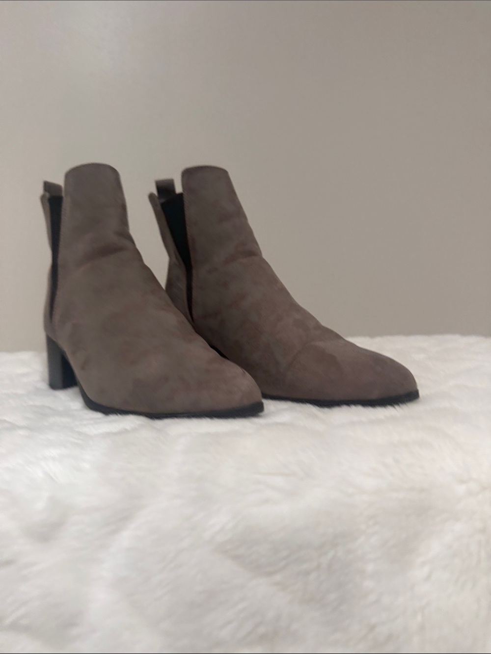 Forever 21 Taupe Suede-Look Ankle Booties with Block Heel
